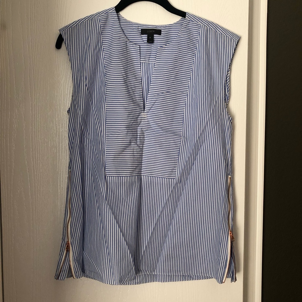J. Crew Blue and White Striped Sleeveless Top